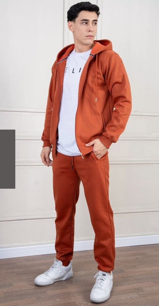 Conjunto Hoodie Hombre Terracota – Urban Zip Set